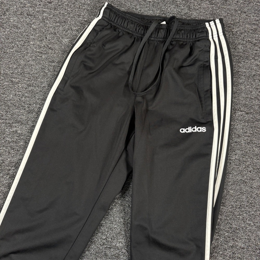 Adidas Track Pants Mens Small Black White 3-Stripe Joggers Tapered Leg